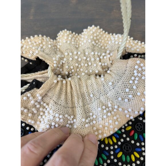 Vintage Multi Color Beaded Cinch Purse 70s - Picture 3 of 9